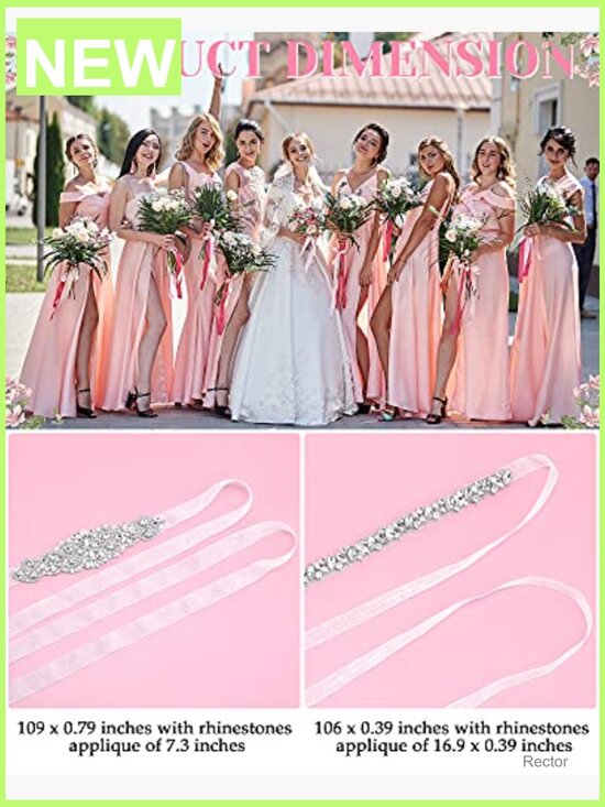 Rhinestone Wedding Dress Sash Belt Crystal Diamond Ribbon Belt for Bridesmaid main image 6